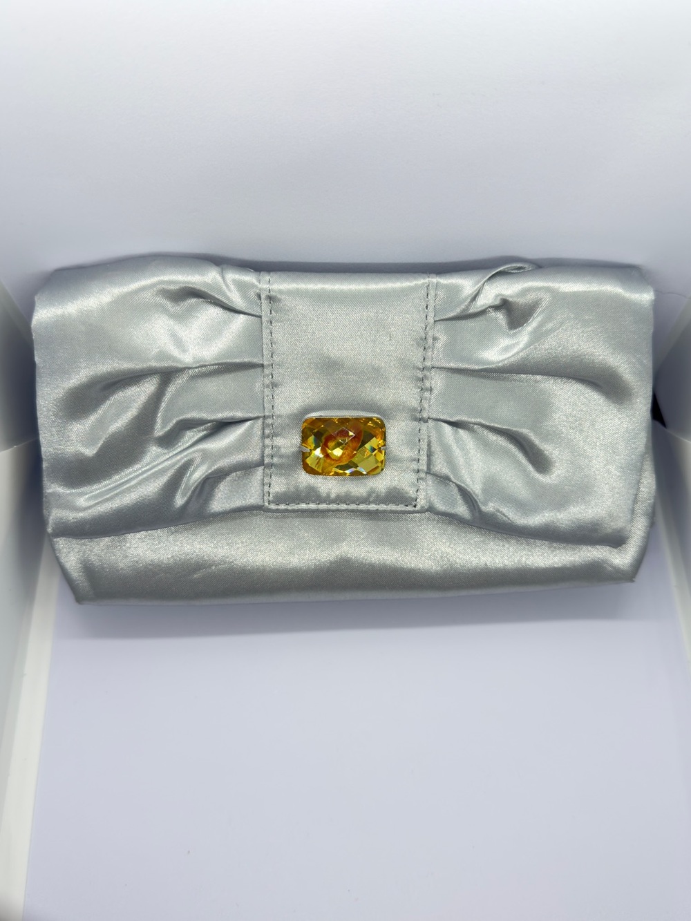 Evening Purse Satin Clutch with Gold Gem Accent